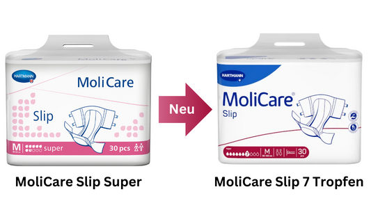MoliCare Slip Super wird zu MoliCare Slip 7 Tropfen - Neues Verpackungsdesign