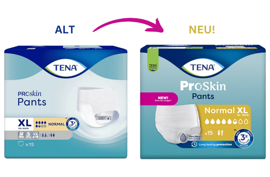 TENA ProSkin Pants altes und neues Packungsdesign