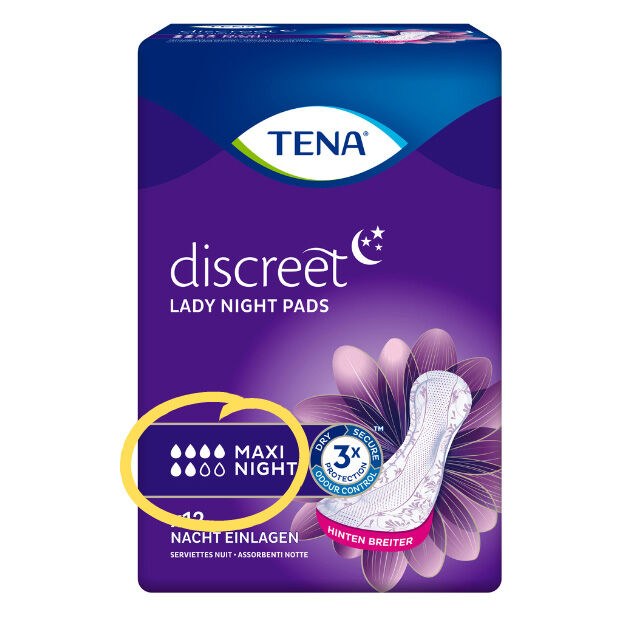 TENA Lady Discreet Maxi Night - alte Tropfenskala auf der Verpackung